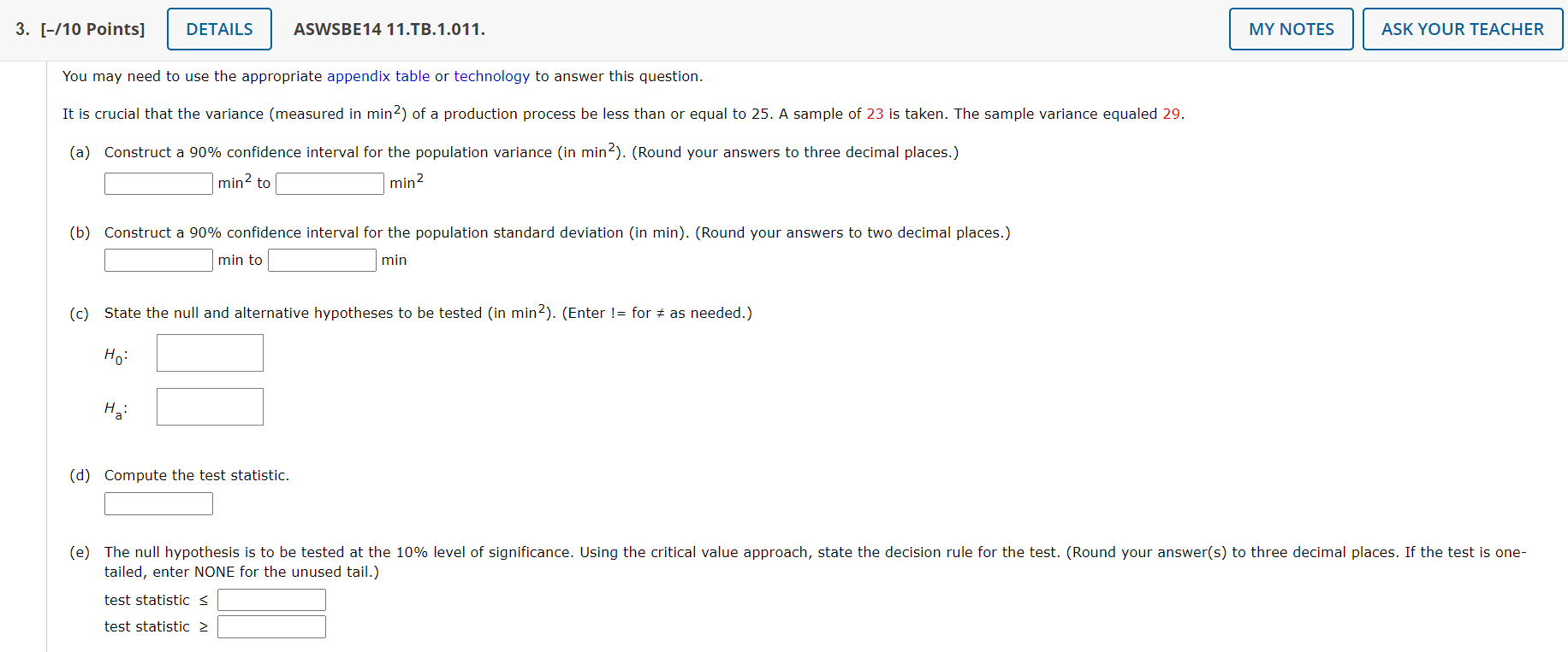 3 10 Points Details Aswsbe14 11 Tb 1 011 My Notes Ask Your Teacher You May Need To Use The Appropriate Appendix T 1