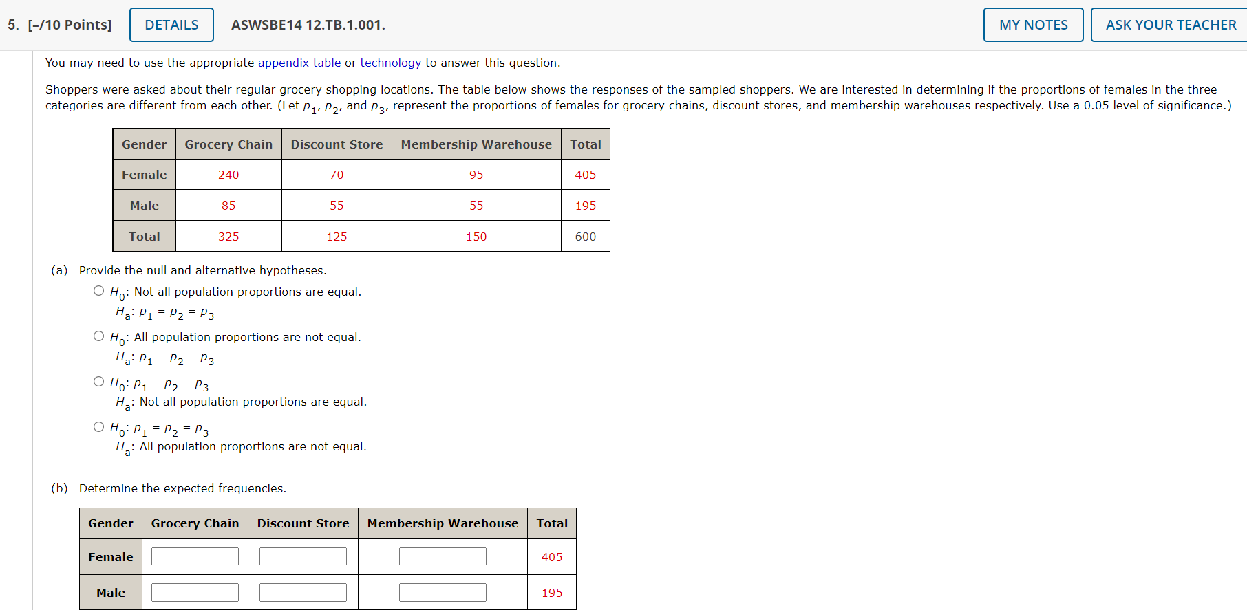 5 10 Points Details Aswsbe14 12 Tb 1 001 My Notes Ask Your Teacher You May Need To Use The Appropriate Appendix Ta 1