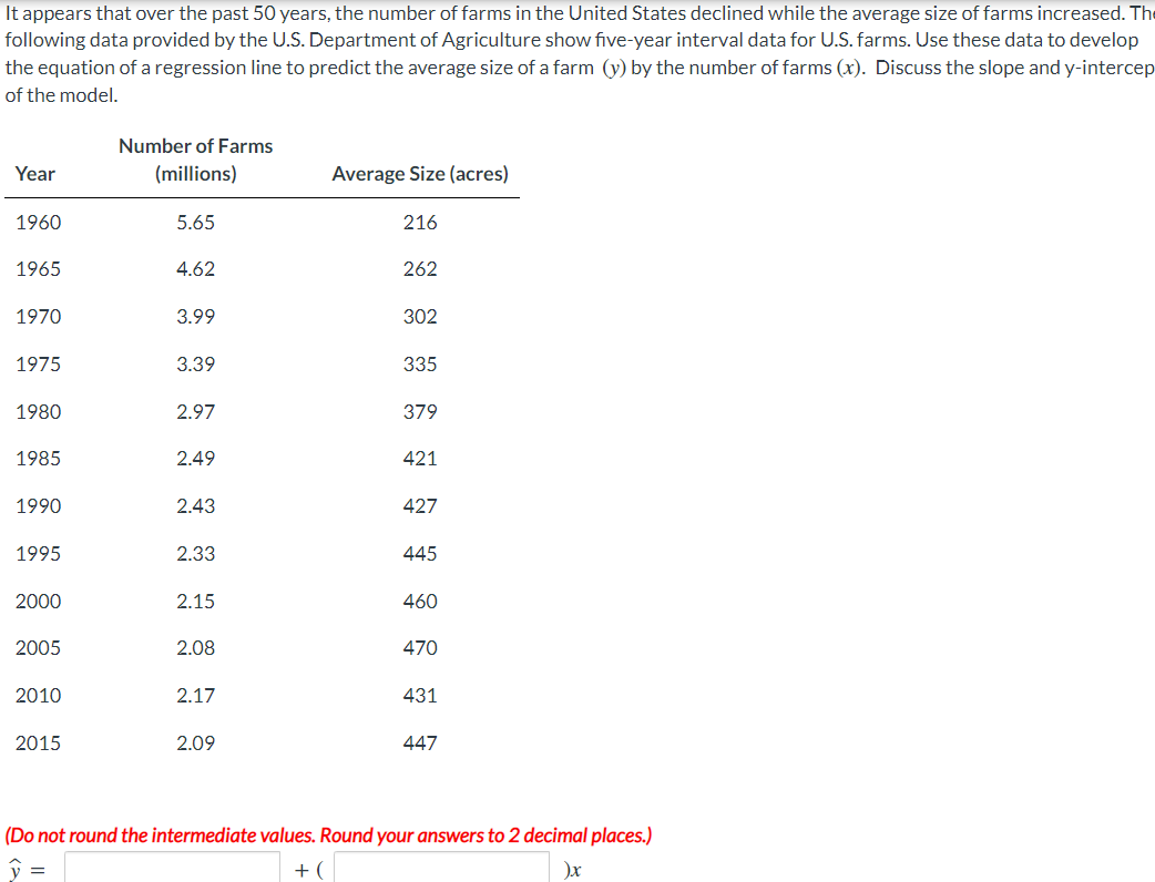 It Appears That Over The Past 50 Years The Number Of Farms In The United States Declined While The Average Size Of Farm 1