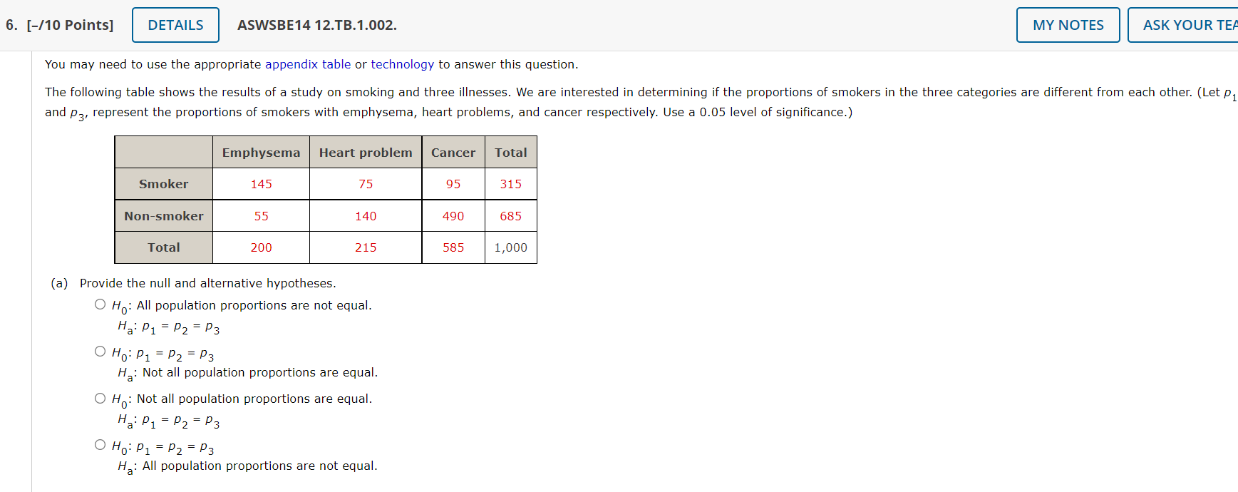 6 10 Points Details Aswsbe14 12 Tb 1 002 My Notes Ask Your Tea You May Need To Use The Appropriate Appendix Table 1