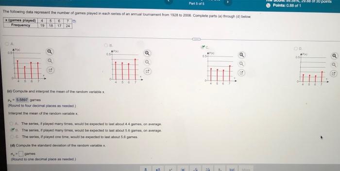 Homework Final Review Part 6 Points 0 88 Of 1 The Following De Represent The Number Of Games Played In Nach Series Of A 2