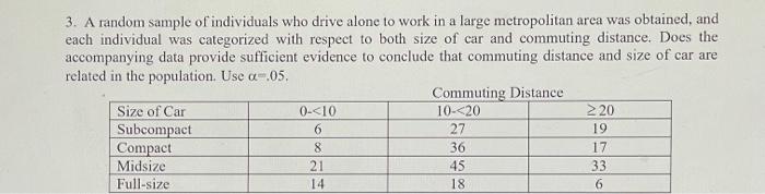 3 A Random Sample Of Individuals Who Drive Alone To Work In A Large Metropolitan Area Was Obtained And Each Individual 1