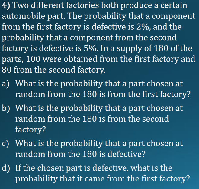 4 Two Different Factories Both Produce A Certain Automobile Part The Probability That A Component From The First Facto 1