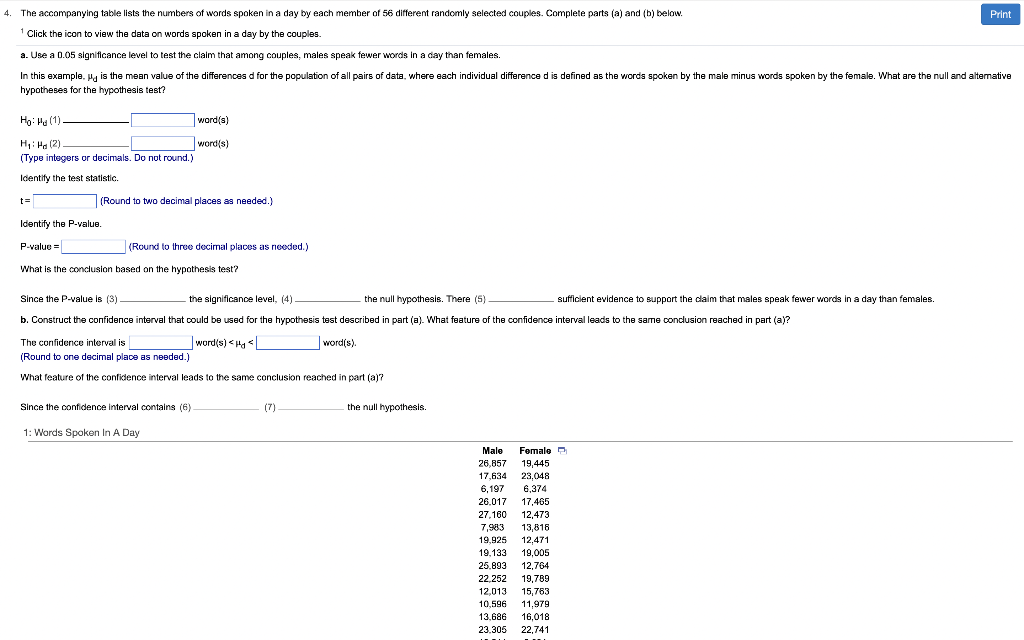 4 The Accompanying Table Lists The Numbers Of Words Spoken In A Day By Each Member Of 56 Different Randomly Selected Co 1
