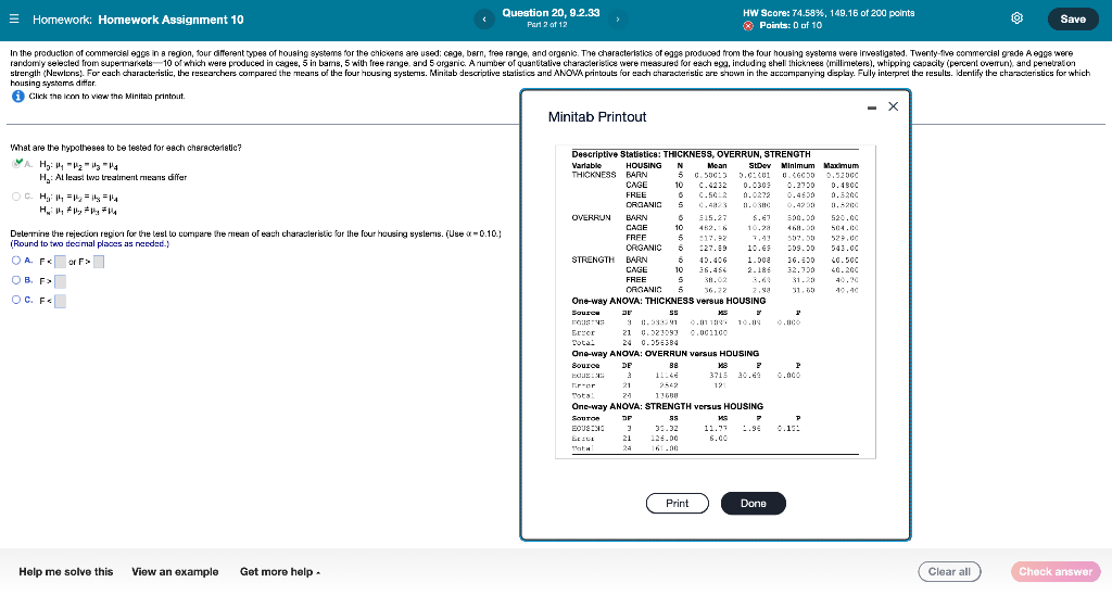 What Is The Test Statistic For The Test To Compare The Mean Shell Thickness For The Four Housing Systems F Round 1