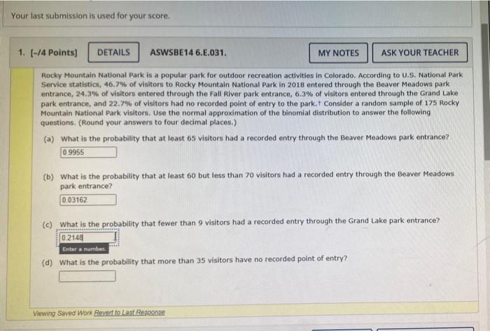 Your Last Submission Is Used For Your Score 1 14 Points Details Aswsbe14 6 E 031 My Notes Ask Your Teacher Rocky M 1