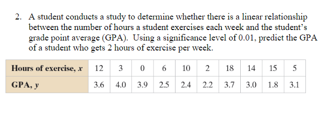 2 A Student Conducts A Study To Determine Whether There Is A Linear Relationship Between The Number Of Hours A Student 1