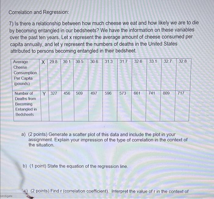 Correlation And Regression 7 Is There A Relationship Between How Much Cheese We Eat And How Likely We Are To Die By Be 1