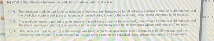 The Following Data Represent The Commute Time In Minutes X And A Score On A Well Being Survey Y The Equation Of The Lea 2