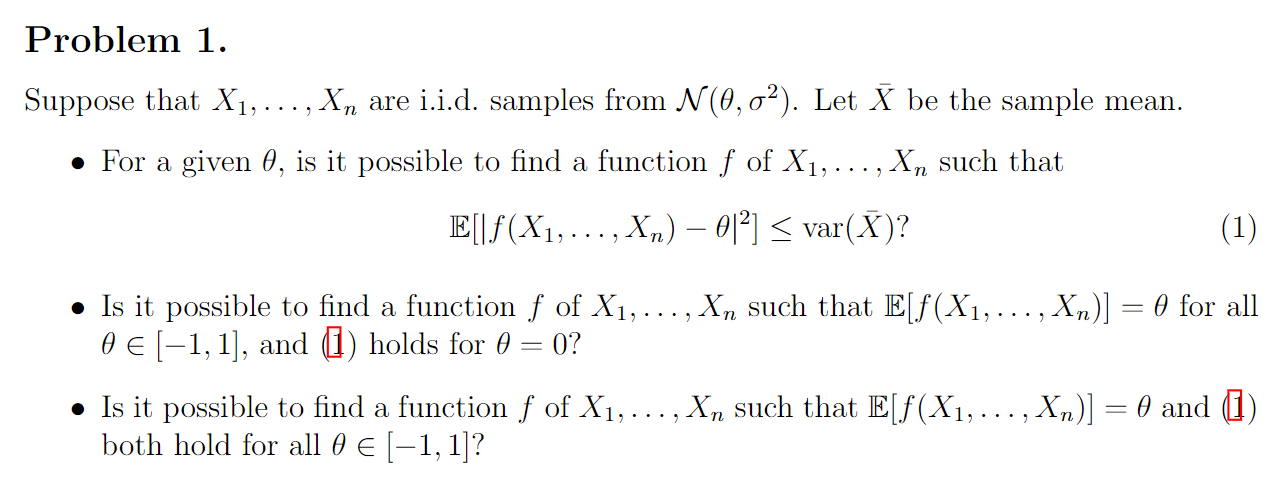 Problem 1 Suppose That X1 Xn Are I I D Samples From N 0 02 Let X Be The Sample Mean For A Given 0 Is It Pos 1