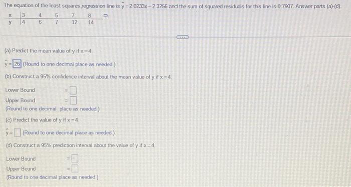 The Equation Of The Least Squares Regression Line Is 20233x 2 3256 And The Sum Of Squared Residuals For This Line Is 1