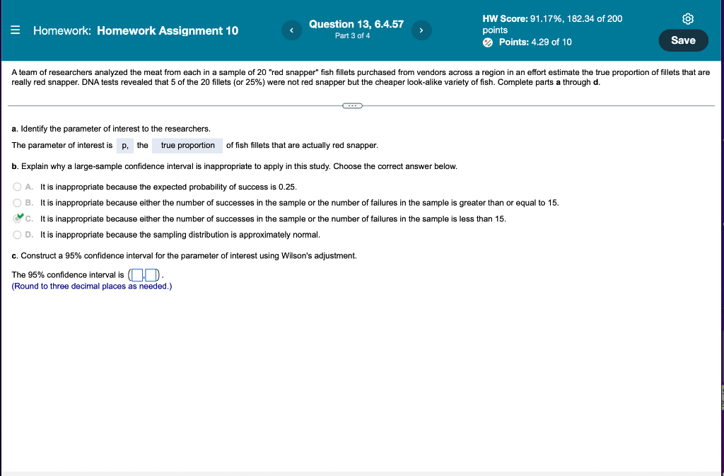 O Homework Homework Assignment 10 Question 13 6 4 57 Part 3 Of 4 Hw Score 91 17 182 34 Of 200 Points Points 4 29 1