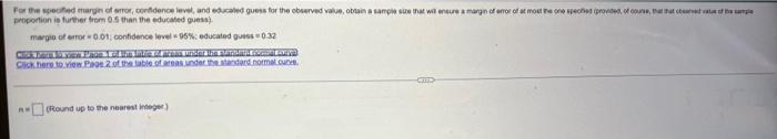 For The Specified Murun Terror Condence Level And Educand Guess For The Observed Value Obtain A Samples That Wire Margi 1