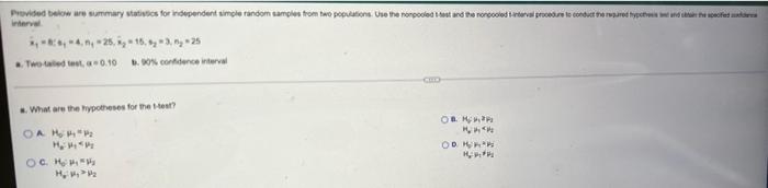 Verval Provided Bow Are Summary Statistics For Nonpendent Simple Random Samples From No Populations Use The Nonpected T 5