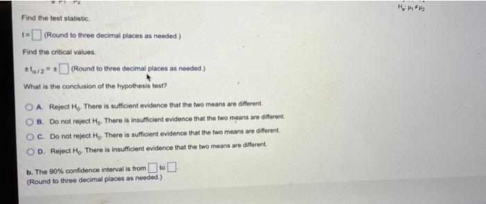 Verval Provided Bow Are Summary Statistics For Nonpendent Simple Random Samples From No Populations Use The Nonpected T 8