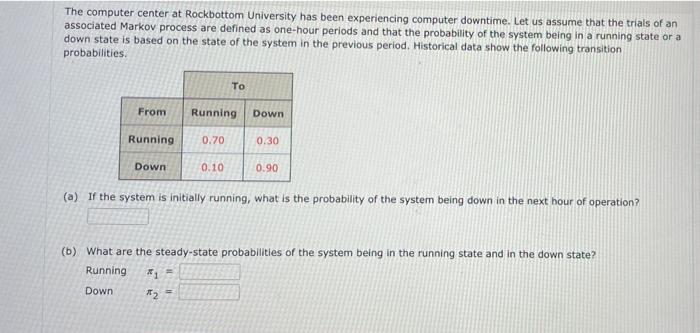 The Computer Center At Rockbottom University Has Been Experiencing Computer Downtime Let Us Assume That The Trials Of A 1