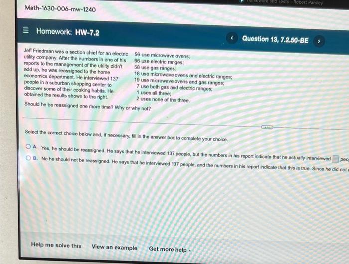 Rang Tosts Robert Pary Math 1630 006 Mw 1240 Homework Hw 7 2 Question 13 7 2 50 Be Jeff Friedman Was A Section Chief 1
