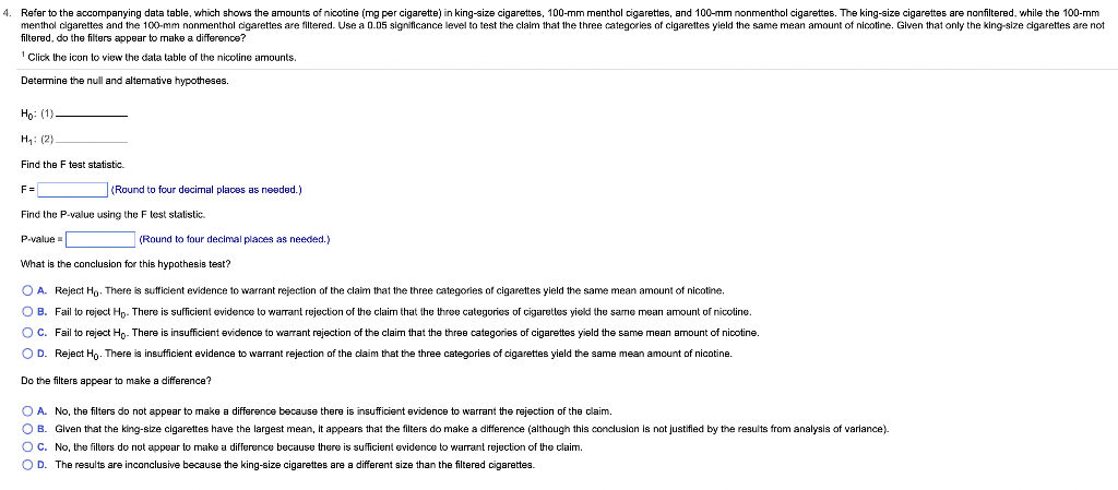 4 Refer To The Accompanying Data Table Which Shows The Amounts Of Nicotine Mg Per Cigarette In King Size Cigarettes 1