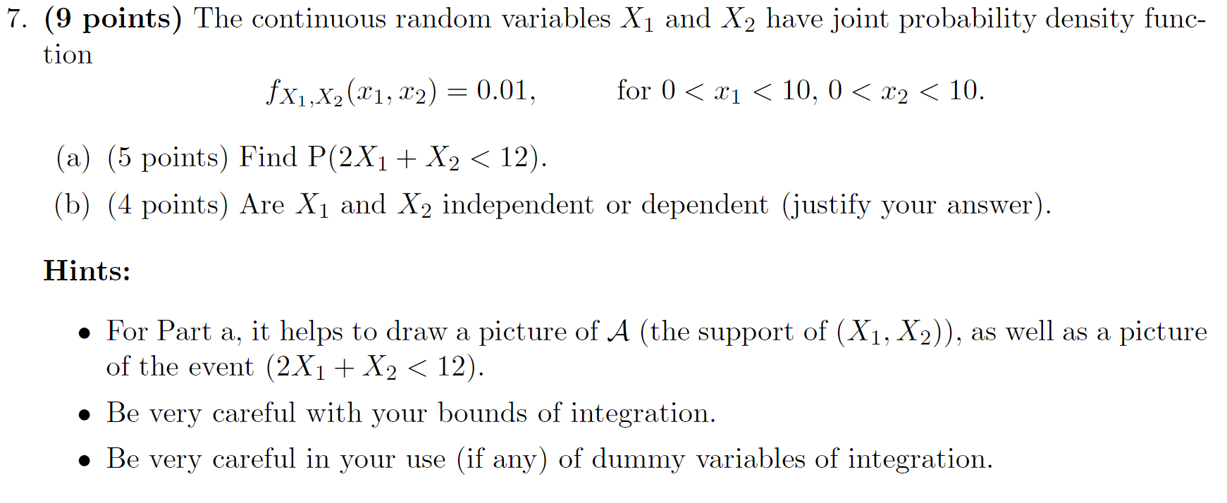 7 9 Points The Continuous Random Variables X1 And X2 Have Joint Probability Density Func Tion Fx1 X2 X1 X2 0 01 1