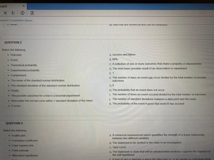 Ouestion Completion State Question 1 Match The Following Sample Population Quantitative Data Qualitative Datas Kv Statis 2