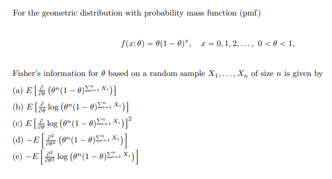 For The Geometric Distribution With Probability Mass Function Pmf F X 4 0 1 0 X 0 1 2 0 O 1 Fisher 1