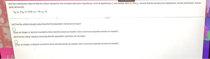Use The Debution Table To Find The Critical Valuta For The Indicated Alternative Hypothes Vel Fianco And Sample Span 1