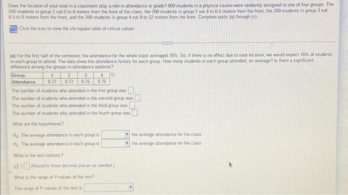Does The Location Of Your Seat In A Classroom Play A Role In Attendance Or Grade 300 Students In A Physics Course Were 1
