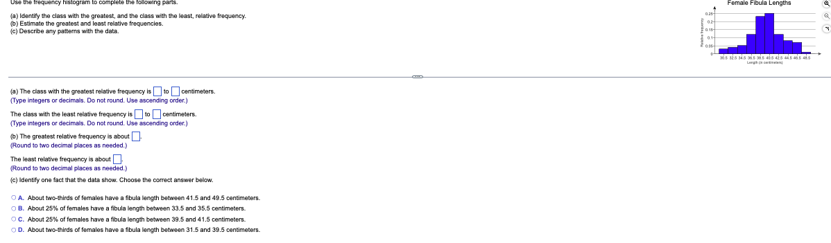 Female Fibula Lengths A Use The Frequency Histogram To Complete The Following Parts 6 Estimate The Greatest And Least 1