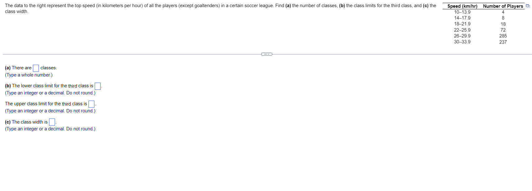 The Data To The Right Represent The Top Speed In Kilometers Per Hour Of All The Players Except Goaltenders In A Cert 1