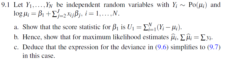 9 1 Let Y1 Yn Be Independent Random Variables With Y Po Ui And Log M B1 2 Xijssj I 1 N A Sho 1