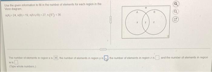 Use The Given Information To Fill In The Number Of Elements For Each Region In The Venn Diogram A 24 08 19 Aub 27 1