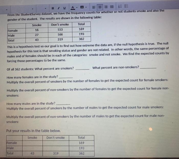 520final Docx Wp Multiply The Overall Percent Of Smokers By The Number Of Females To Get The Expected Count For Female S 2