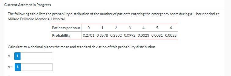 Current Attempt In Progress The Following Table Lists The Probability Distribution Of The Number Of Patients Entering Th 1