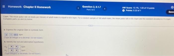 Homework Chapter 8 Homework Question 2 8 1 7 Part 22 Hw Score 13 15 1 89 Of 14 Points Points 0 33 Of 1 Save Cam The 1