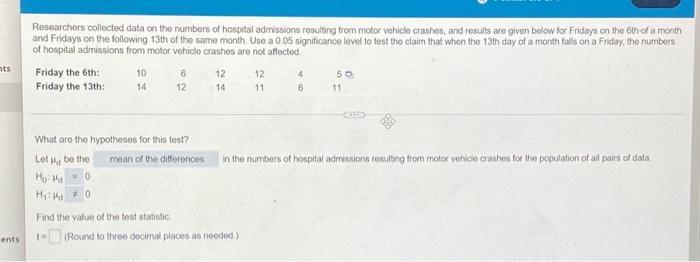 Researchers Collected Data On The Numbers Of Hospital Admissions Resulting From Motor Vehicle Crashes And Results Are G 1