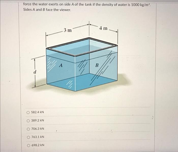 A The Tank Shown Is Filled With Water To A Depth Of D 6 M Determine The Resultant Force The Water Exerts On Side A Of T 2