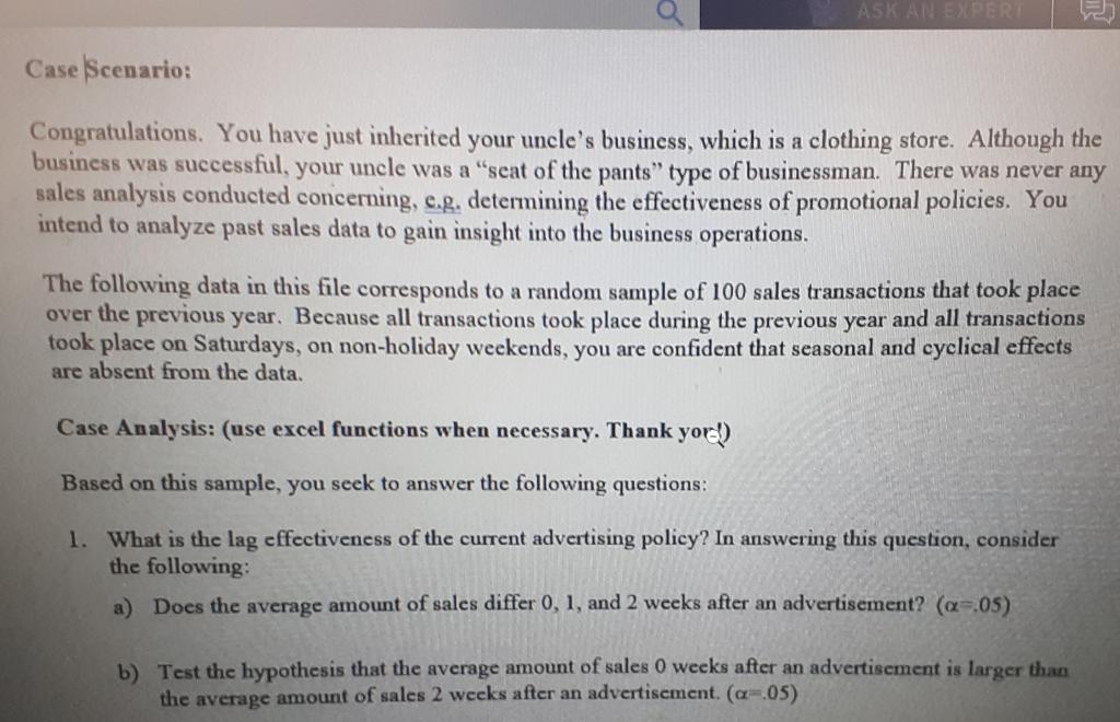 Ask An Expert V Case Scenario A Congratulations You Have Just Inherited Your Uncle S Business Which Is A Clothing Sto 1