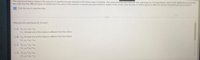 The Data Found Below Measure The Amounts Of Grehouse Gas Emissions From Three Types Of The More Non Per Year Expressed A 1
