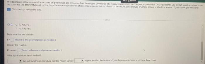 The Data Found Below Measure The Amounts Of Grehouse Gas Emissions From Three Types Of The More Non Per Year Expressed A 2