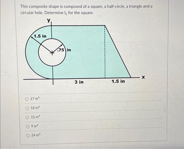 This Composite Shape Is Composed Of A Square A Half Circle A Triangle And A Circular Hole Determine Ly For The Square 1