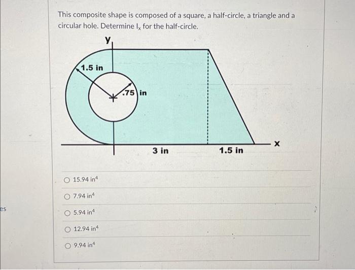This Composite Shape Is Composed Of A Square A Half Circle A Triangle And A Circular Hole Determine Ly For The Half C 1