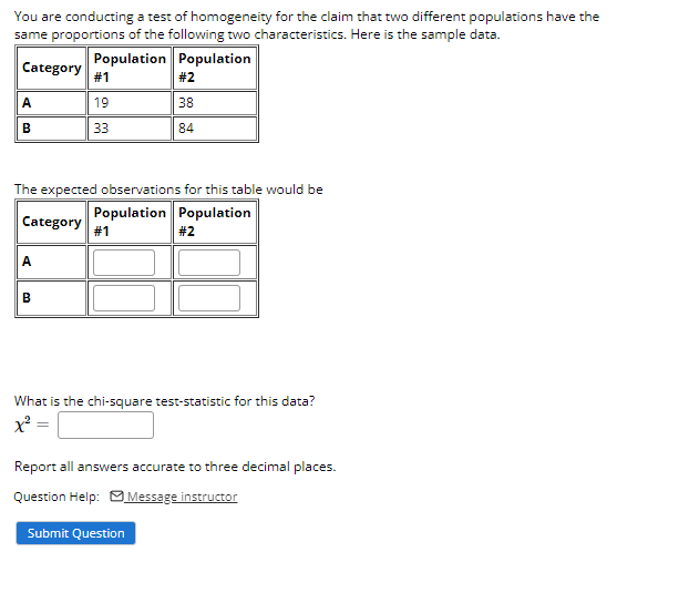 You Are Conducting A Test Of Homogeneity For The Claim That Two Different Populations Have The Same Proportions Of The F 1