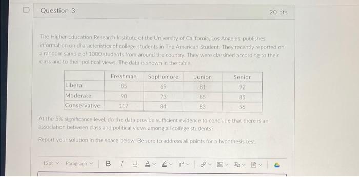 Question 3 20 Pts The Higher Education Research Institute Of The University Of California Los Angeles Publishes Inform 1