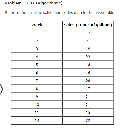 Problem 15 07 Algorithmic Refer To The Gasoline Sales Time Series Data In The Given Table Week Sales 1000s Of Gallon 1