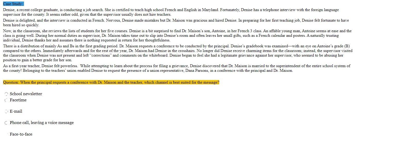 Case Study Denise A Recent College Graduate Is Conducting A Job Search She Is Certified To Teach High School French 1