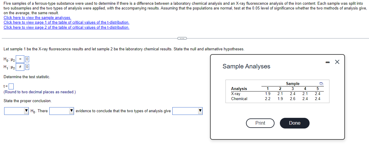 Five Samples Of A Ferrous Type Substance Were Used To Determine If There Is A Difference Between A Laboratory Chemical A 1