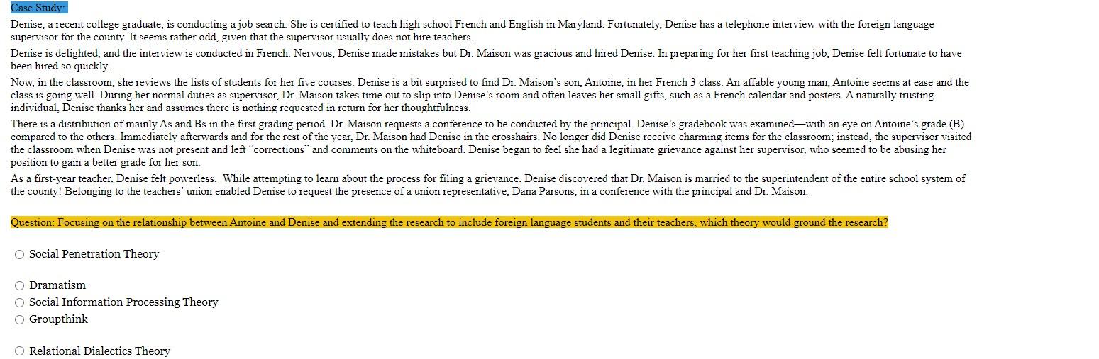 Case Study Denise A Recent College Graduate Is Conducting A Job Search She Is Certified To Teach High School French 1
