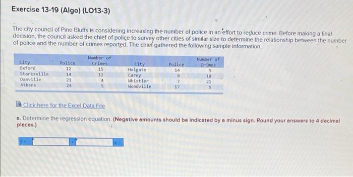 Exercise 13 19 Algo L013 3 The City Council Of Pine Bluffs Is Considering Increasing The Number Of Police In An Effo 1