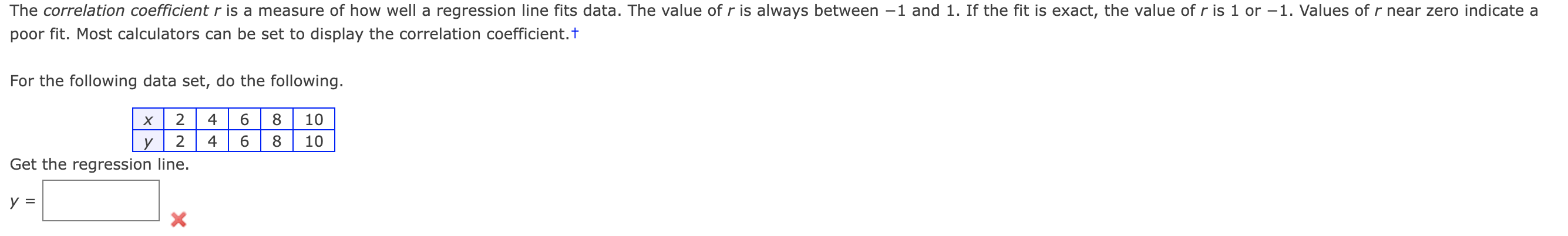 Need The Regression Line And Value Of Correlation Coeffecient For The Table Below 1