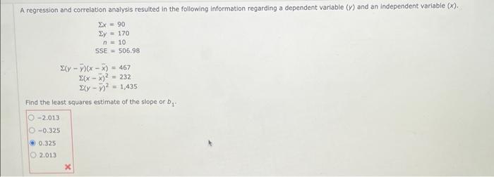 A Regression And Correlation Analysis Resulted In The Following Information Regarding A Dependent Variable And An Ind 1